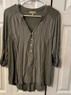 Democracy Long Sleeve Boho Blouse Army Green Shade - Size Large